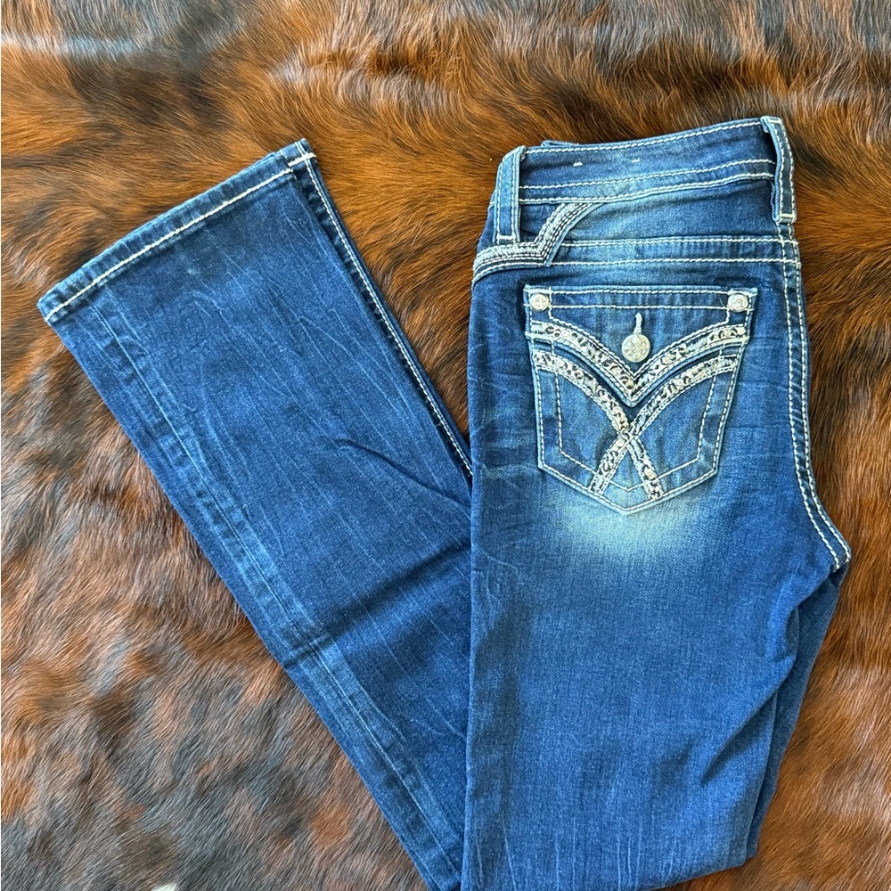 Miss Me Blue Boot Cut Jeans with Embellished Pockets